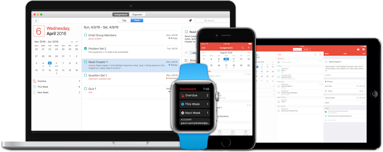 iHomework 2 is available on iOS, Apple Watch, and macOS